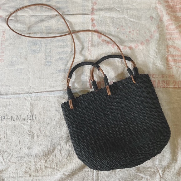 Vintage Handbags - Vintage Leather and Woven Rope Basket Bag